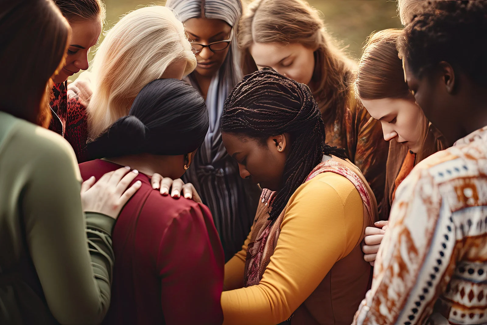 A circle of women praying together
